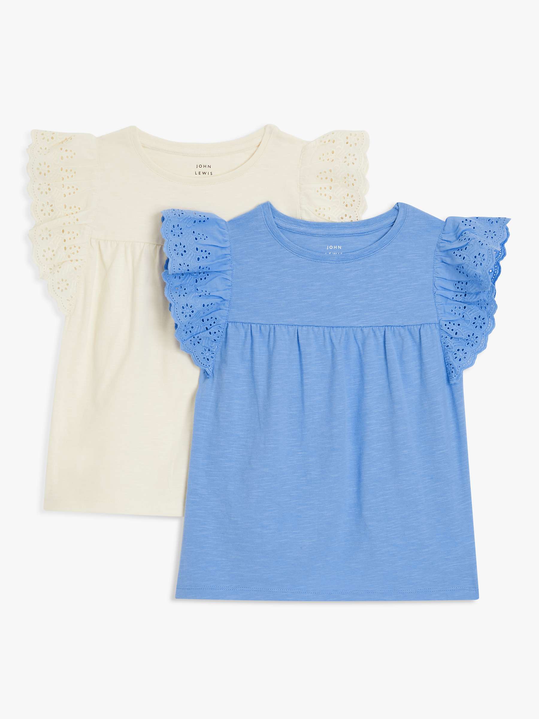 Buy John Lewis Kids' Broderie Anglaise Cap Sleeve T-Shirts, Pack of 2 Online at johnlewis.com