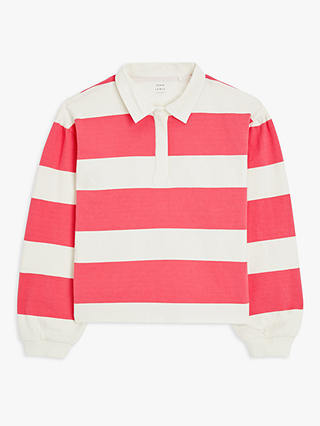 John Lewis Kids' Stripe Rugby Sweater, Tea Rose/Gardenia
