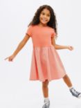 John Lewis Kids' Ribbed Top Gingham Skirt Dress, Coral