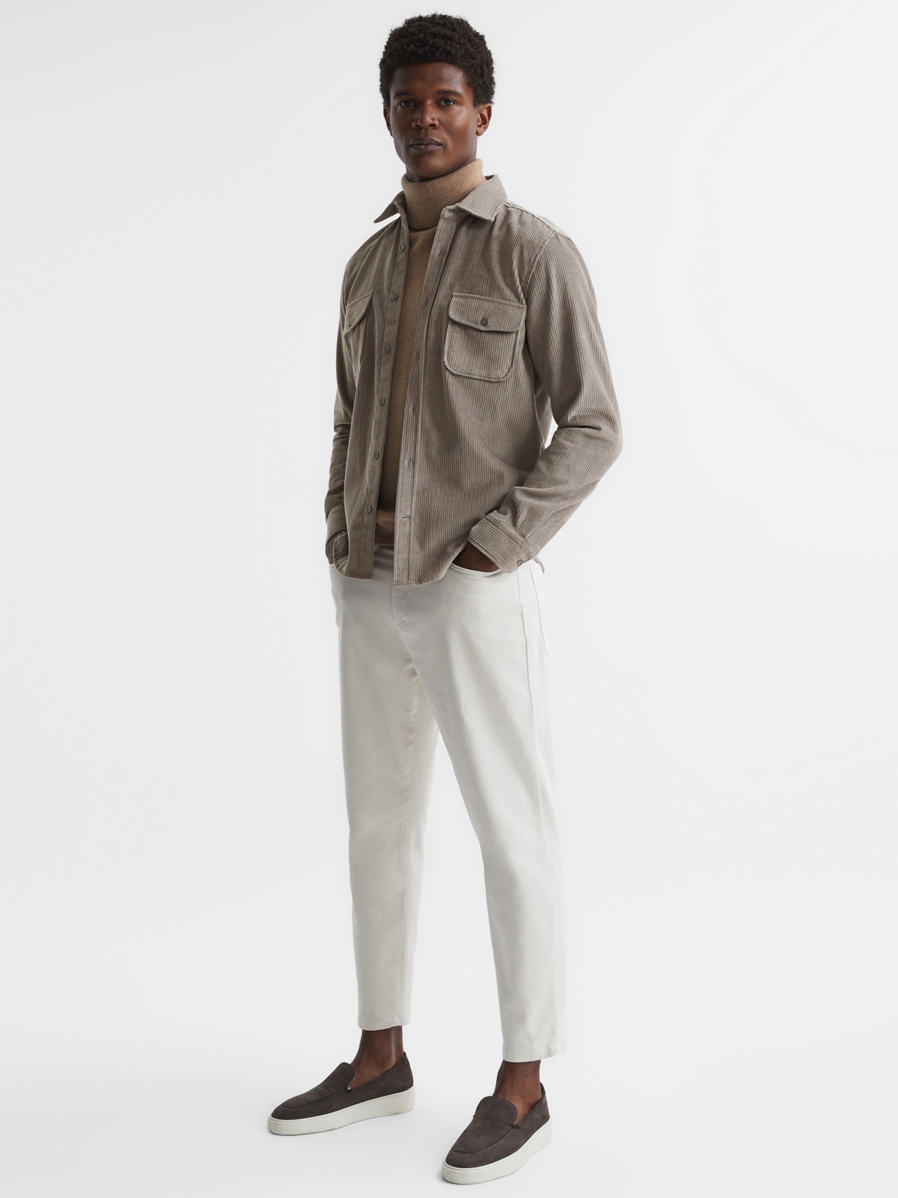 Reiss Bonucci Twin Pocket Corduroy Shirt, Grey at John Lewis & Partners