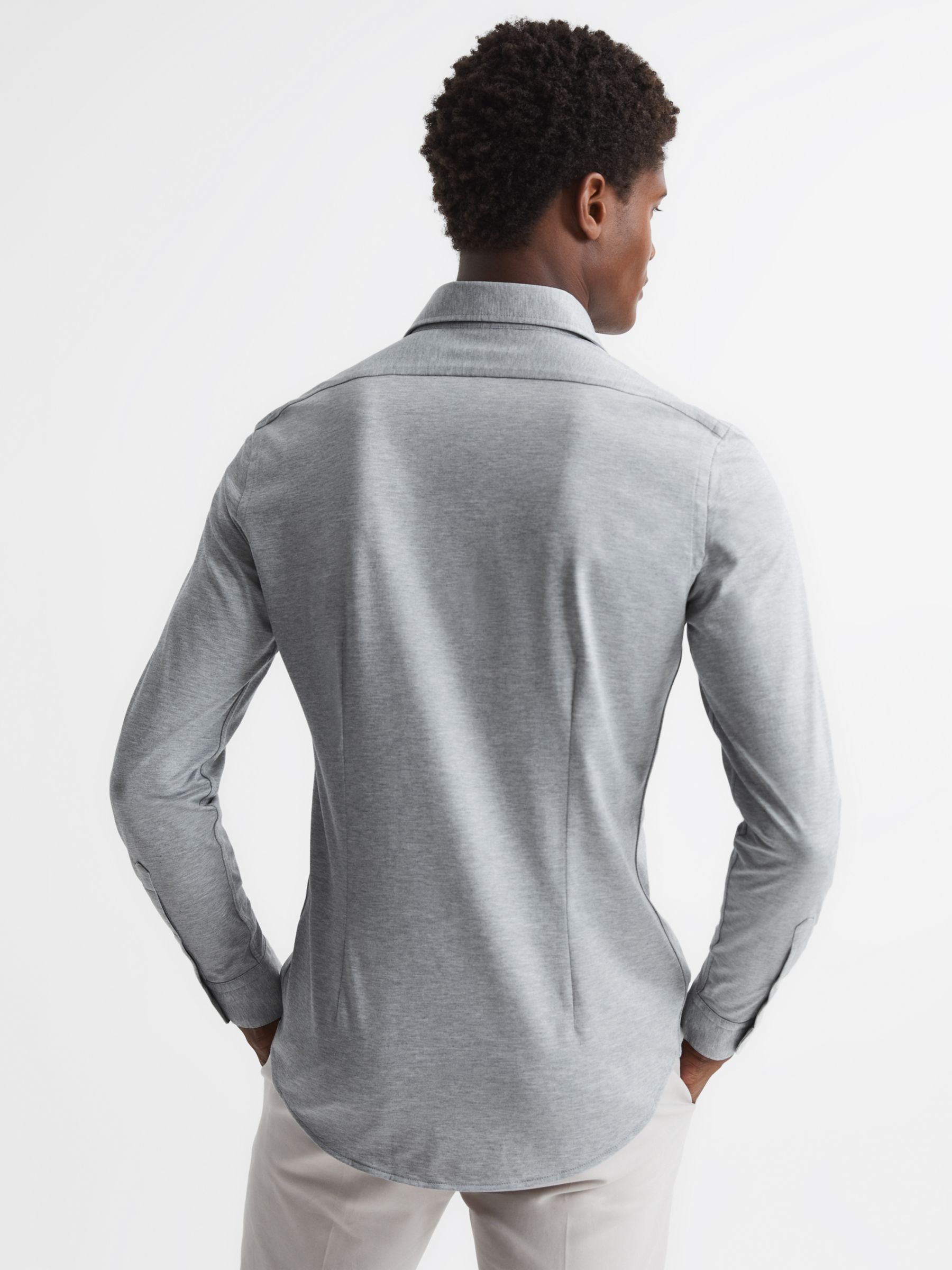 Reiss Nate Cutaway Collar Slim Fit Jersey Shirt, Grey Melange, XS