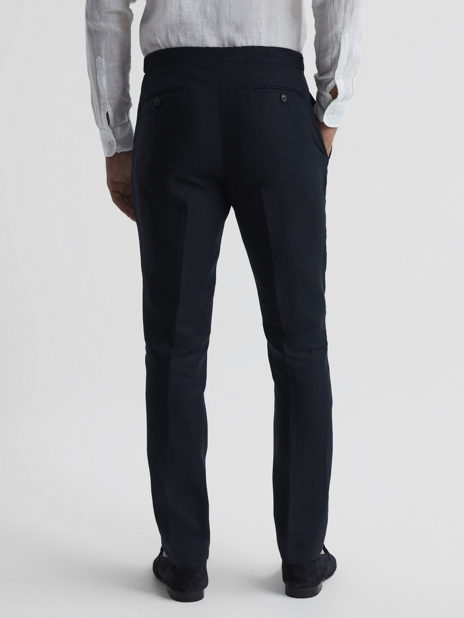 Reiss Kin Linen Suit Trousers, Navy at John Lewis & Partners