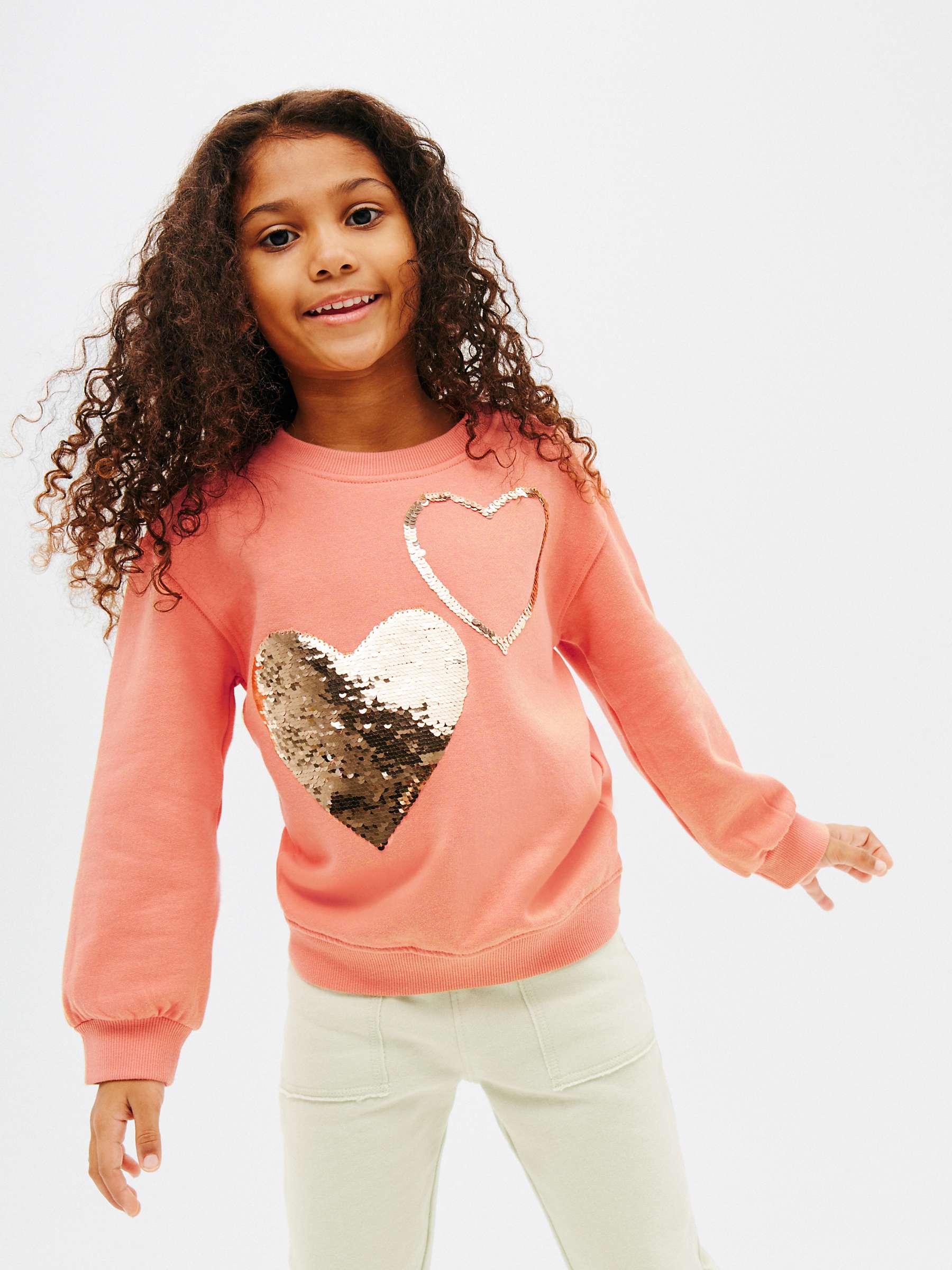 Buy John Lewis Kids' Sequin Hearts Sweater, Coral Online at johnlewis.com