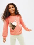 John Lewis Kids' Sequin Hearts Sweater, Coral
