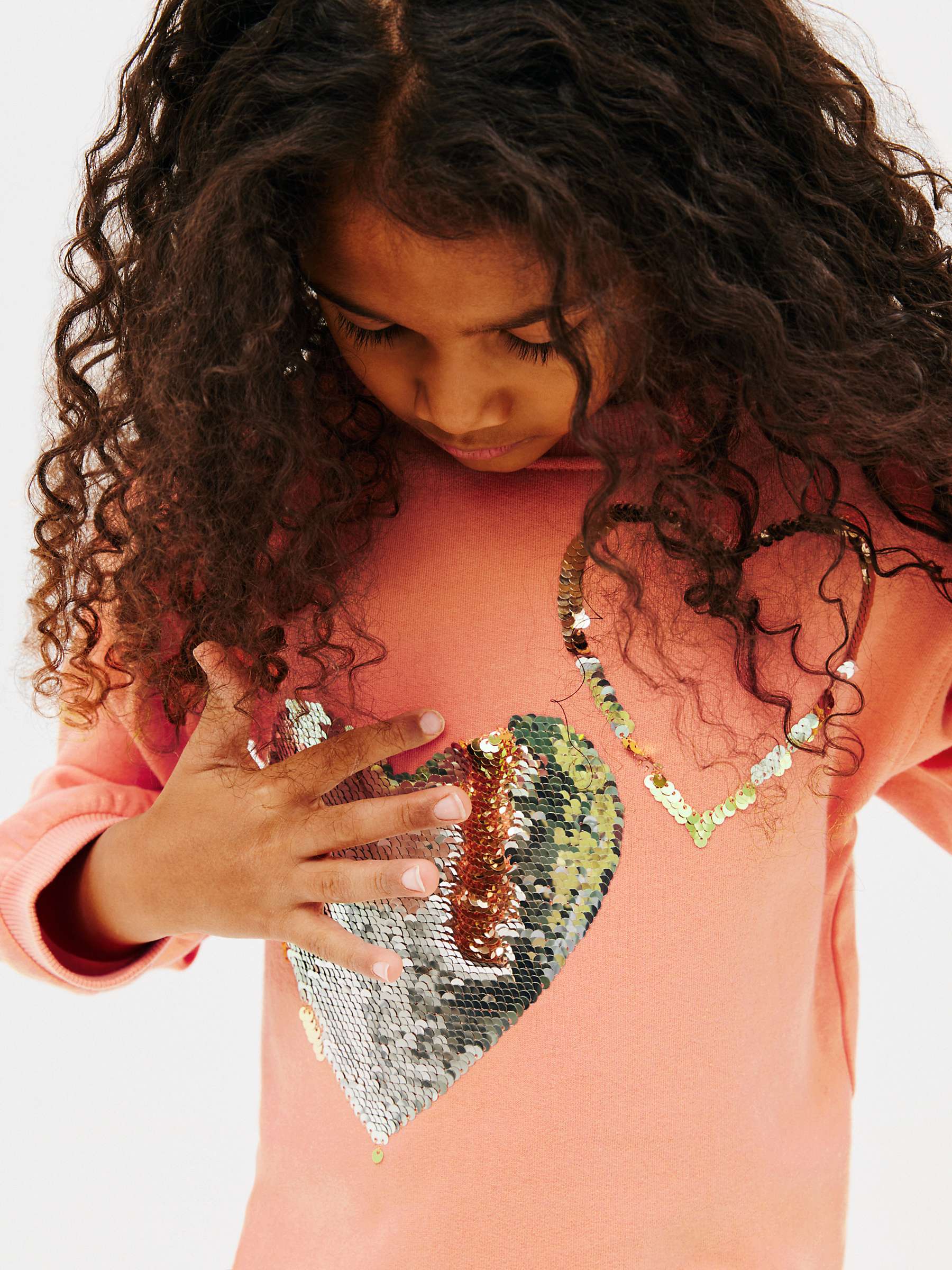 Buy John Lewis Kids' Sequin Hearts Sweater, Coral Online at johnlewis.com
