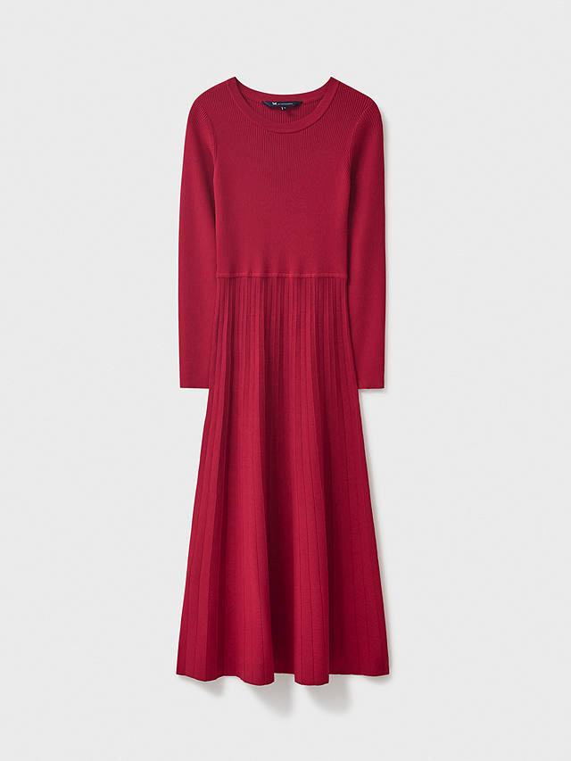 Crew Clothing Kya Knitted Pleat Dress, Red Wine at John Lewis & Partners