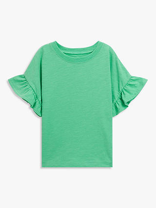 John Lewis ANYDAY Kids' Plain Boxy Frill Sleeve T-Shirt, Green