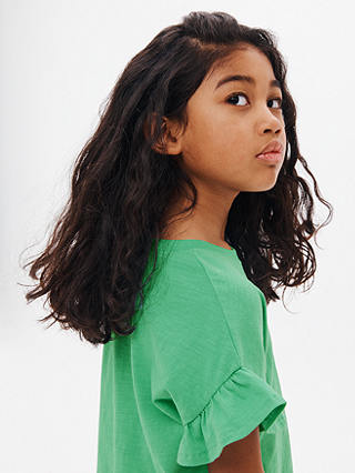 John Lewis ANYDAY Kids' Plain Boxy Frill Sleeve T-Shirt, Green