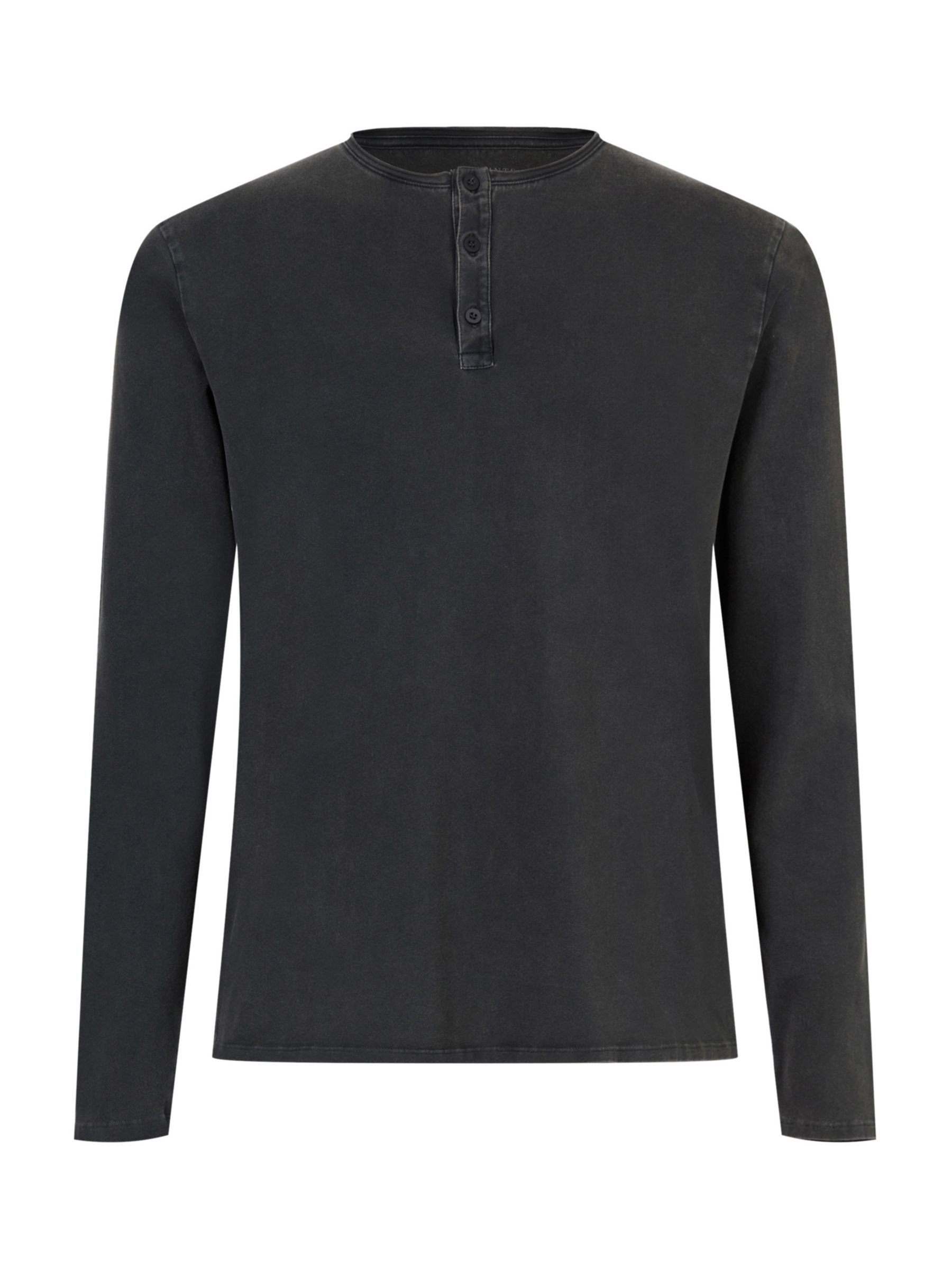 AllSaints Bodega Long Sleeved Henley Top, Washed Black