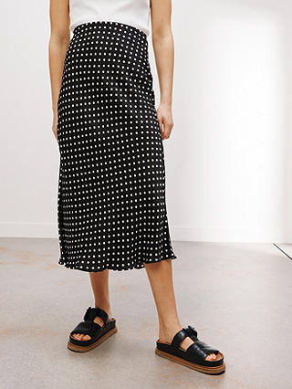 John Lewis Bias Cut Spot Print Skirt, Black/Multi