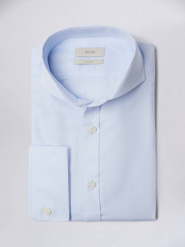 Moss Slim Fit Royal Oxford Non-Iron Double Cuff Shirt, Blue