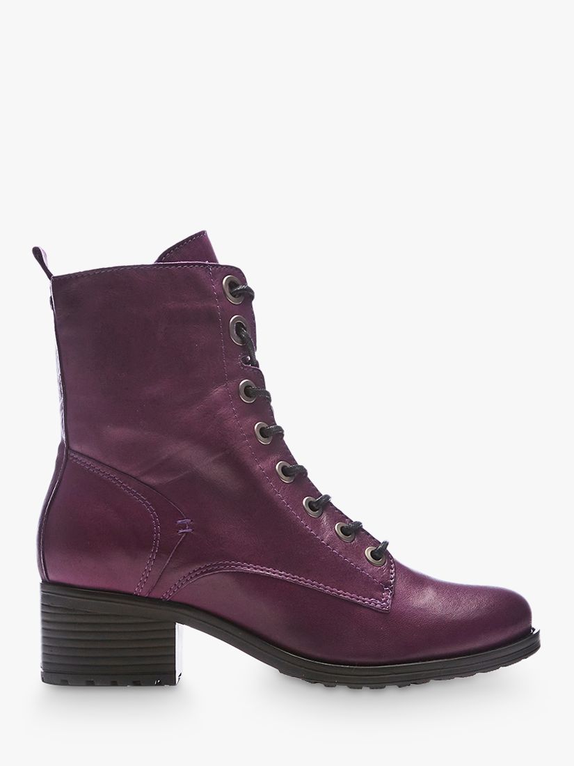 ladies purple leather ankle boots