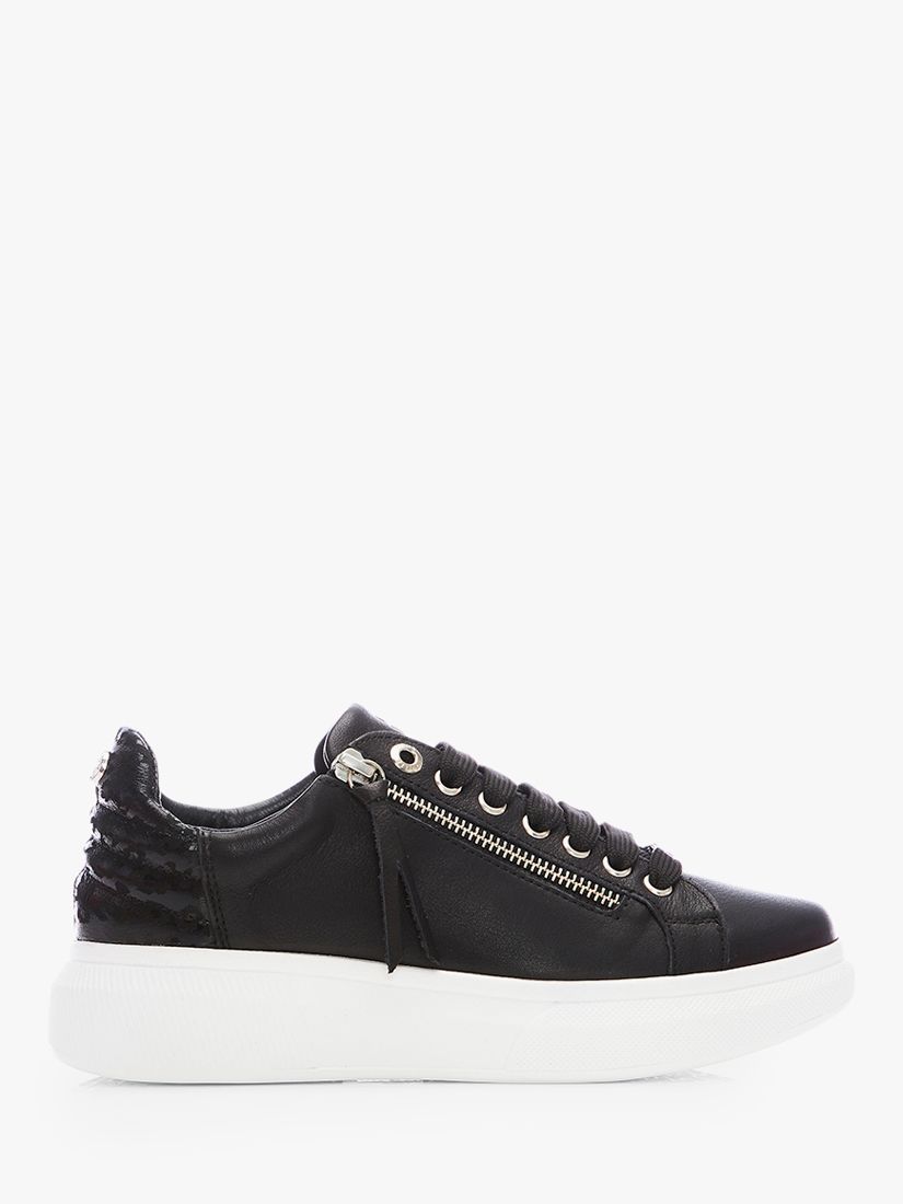 Moda in Pelle Amici Leather Flatform Trainers, Black at John Lewis ...