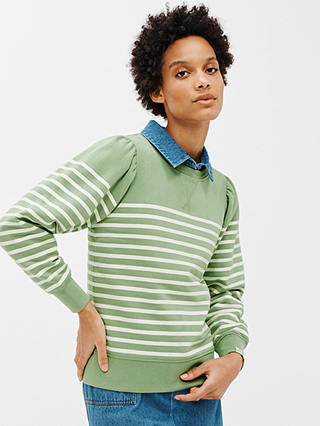 John Lewis ANYDAY Stripe Puff Sleeve Sweatshirt