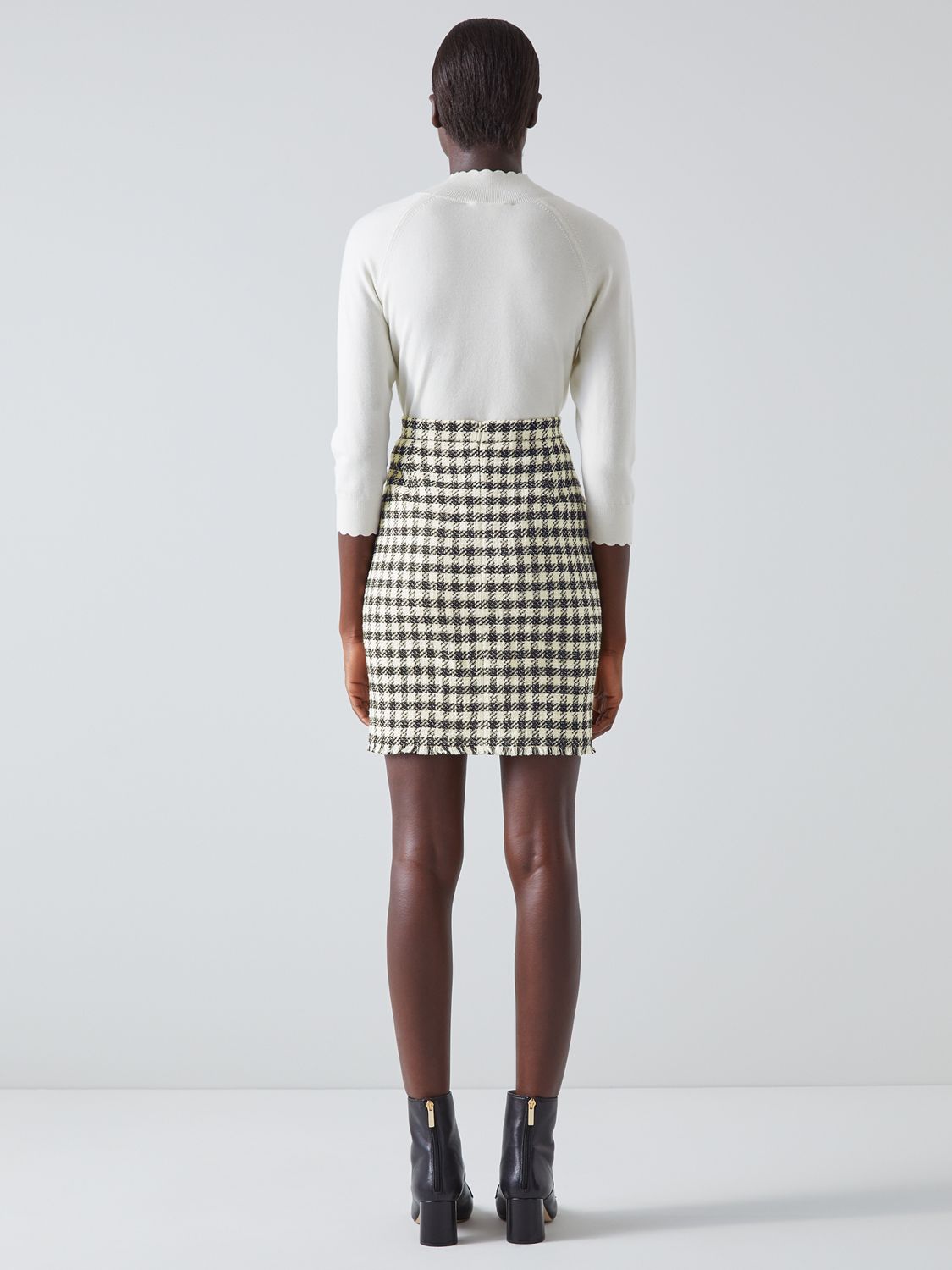L.K.Bennett Keeler Gingham Tweed Mini Skirt, Black/Cream