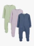 John Lewis Baby GOTS Organic Cotton Ribbed Two-Way Zip Sleepsuit, Pack of 3