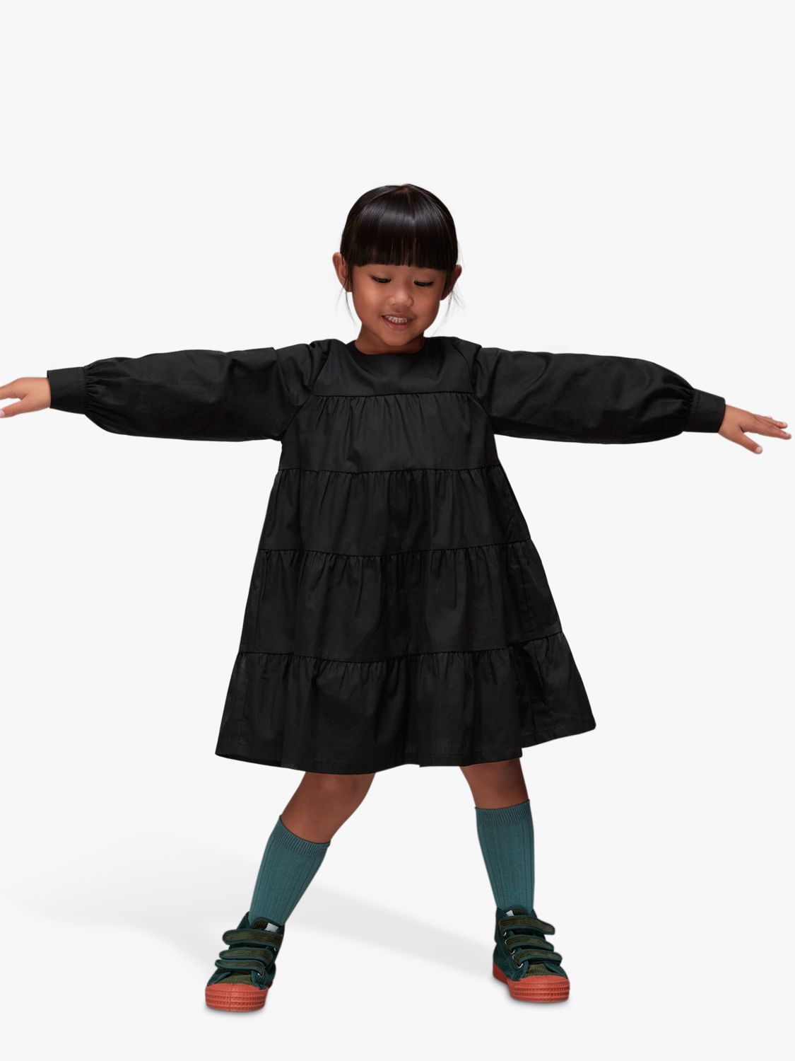 Whistles Kids' Sawyer Tiered Dress, Black, 6-7 years