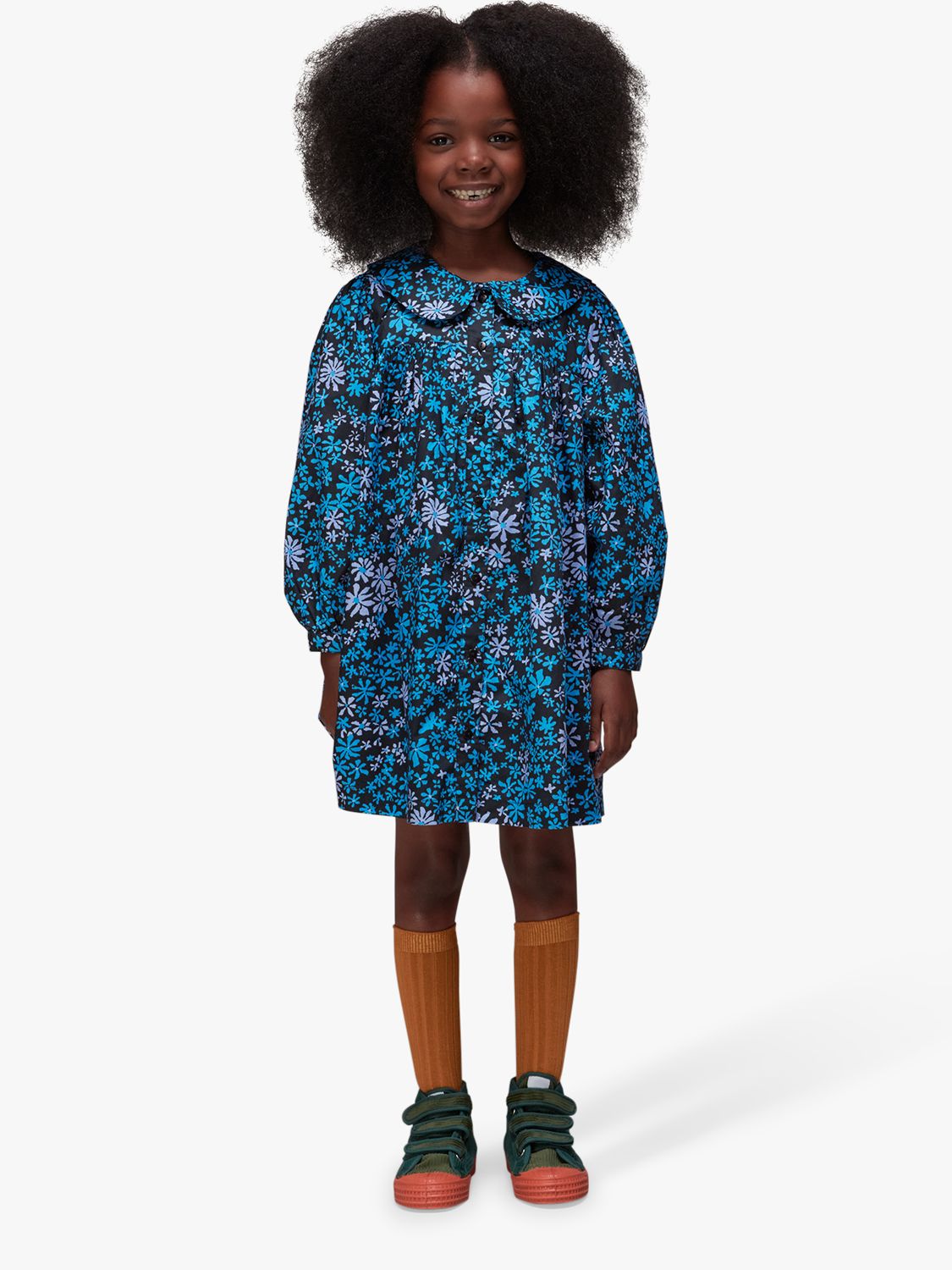 Whistles Kids' Sofia Boho Floral Print Dress, Blue/Multi, 3-4 years