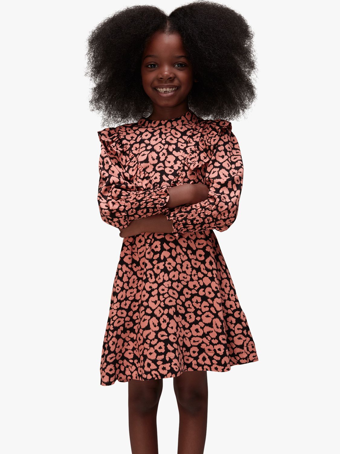 Whistles Kids' Avery Fuzzy Leopard Dress, Pink/Multi at John Lewis ...