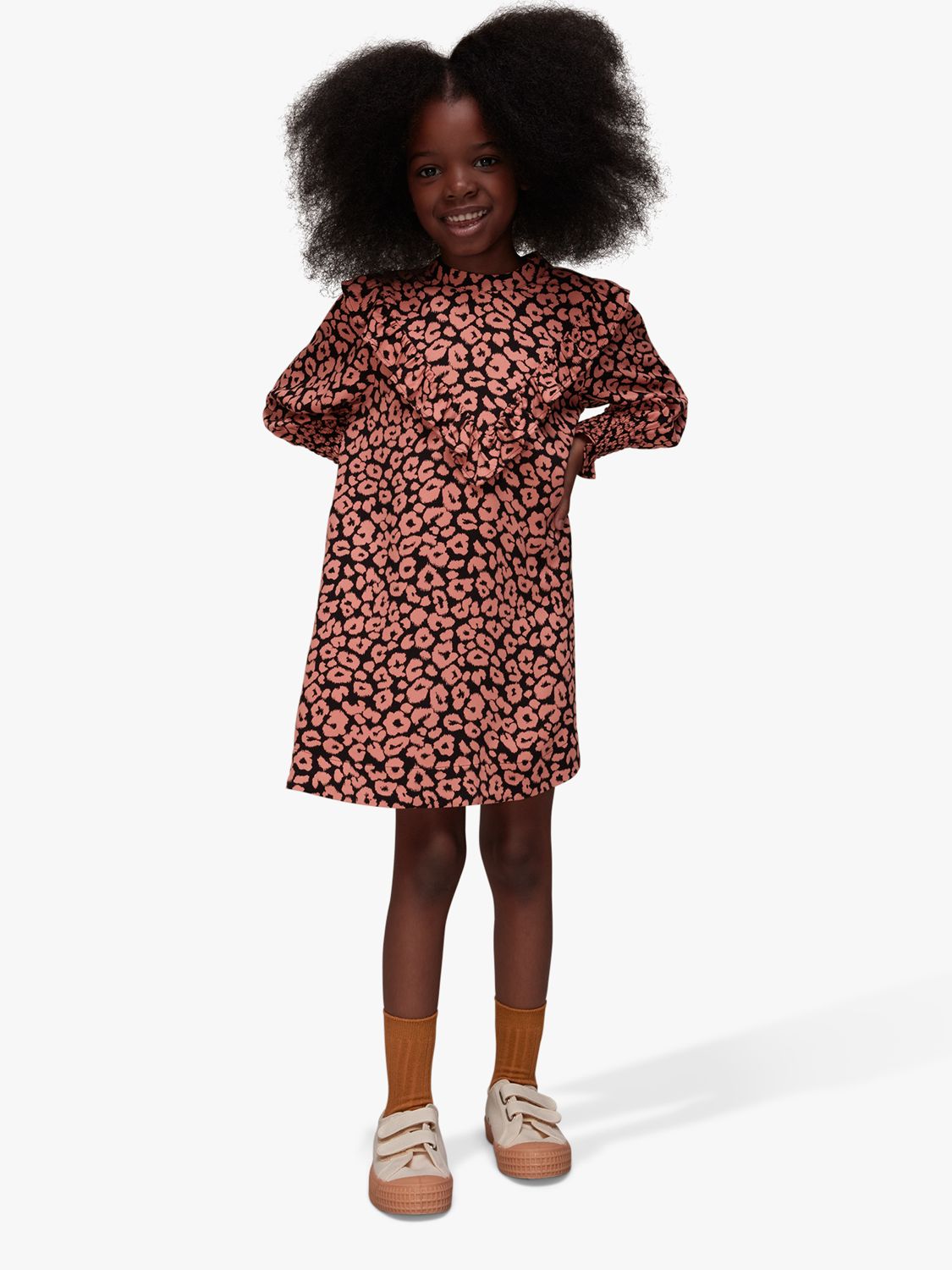 Whistles Kids Avery Fuzzy Leopard Dress Pink Multi at John Lewis