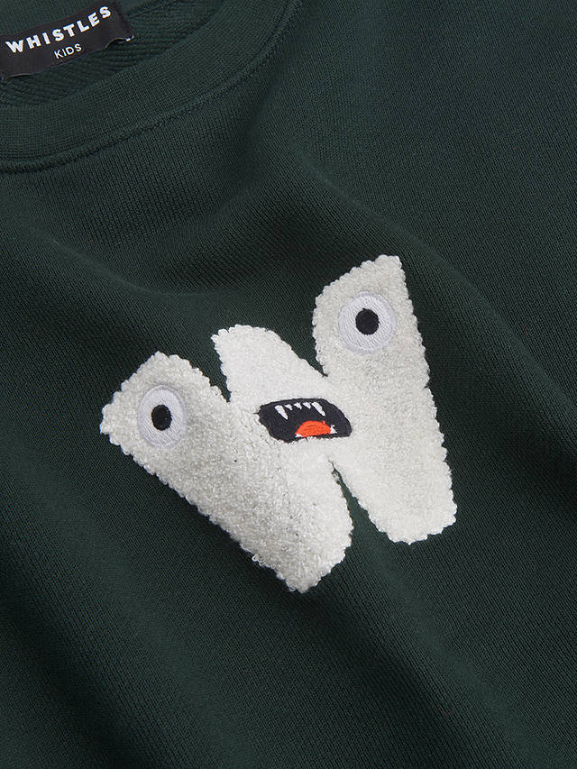 Whistles Kids' Monster Embroidered Sweatshirt, Dark Green
