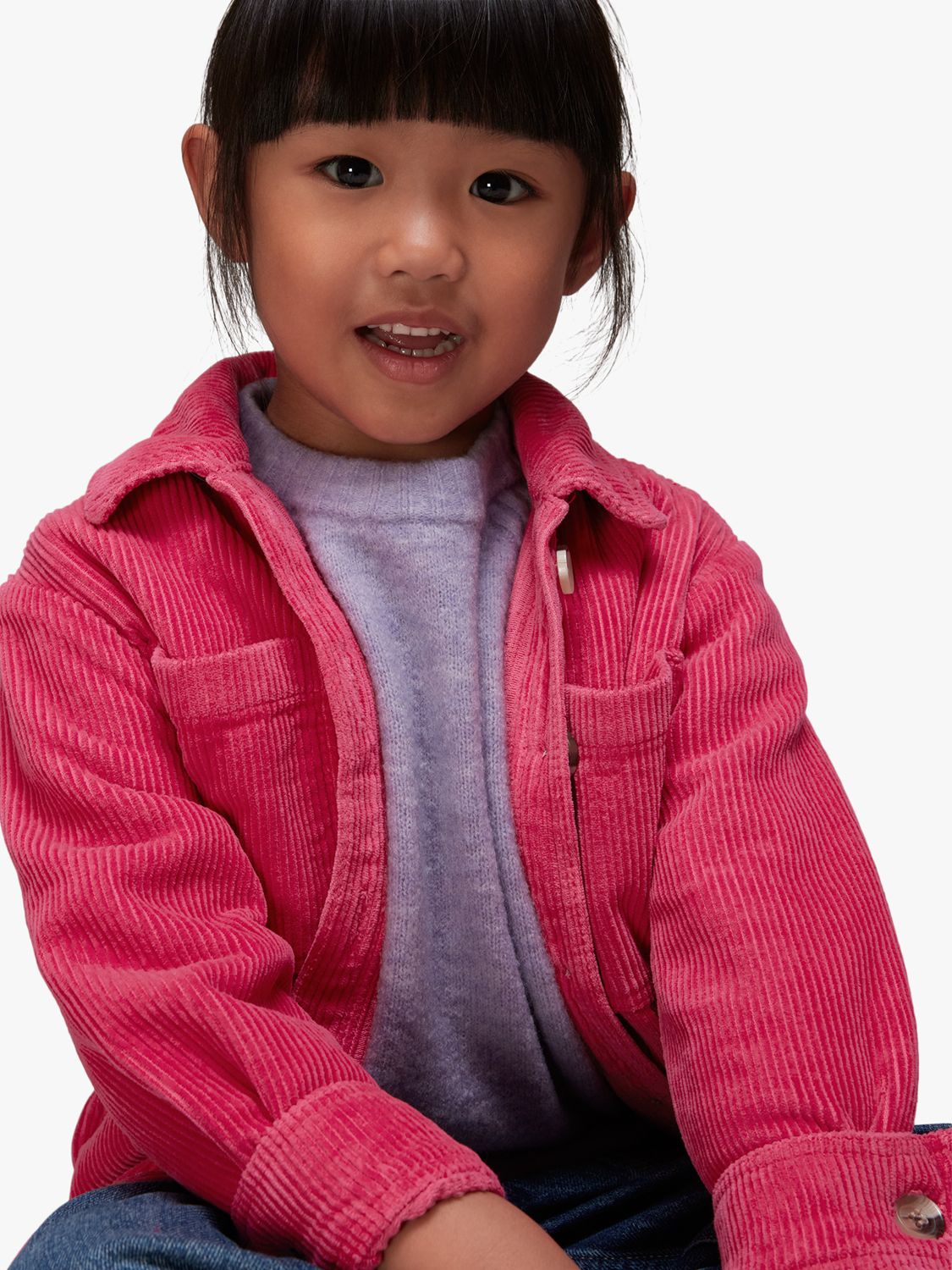 Whistles Kids' Flo Corduroy Overshirt, Pink at John Lewis & Partners