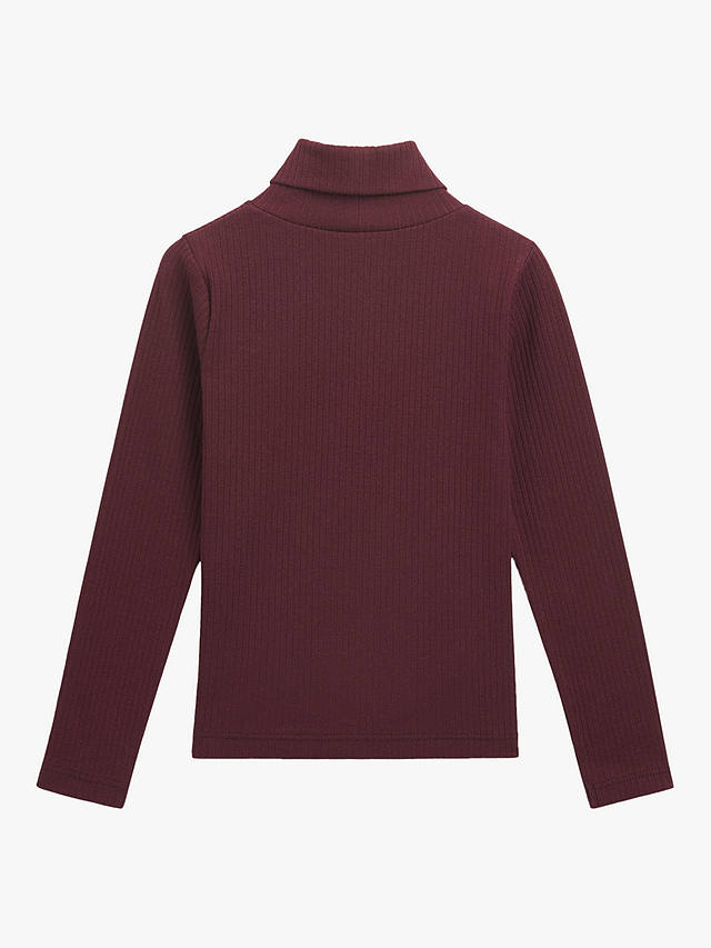 Whistles Kids' Ribbed High Neck Top, Aubergine