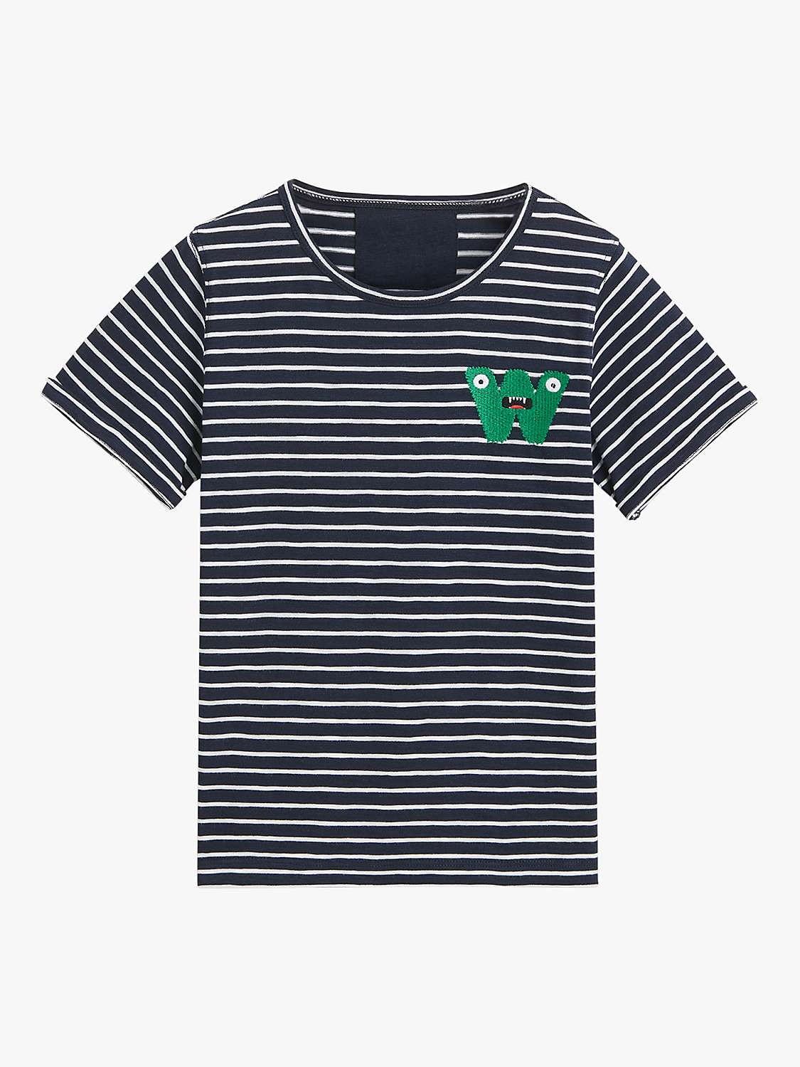 Buy Whistles Kids' Organic Cotton Monster Embroidered Stripe T-Shirt, Navy/Multi Online at johnlewis.com