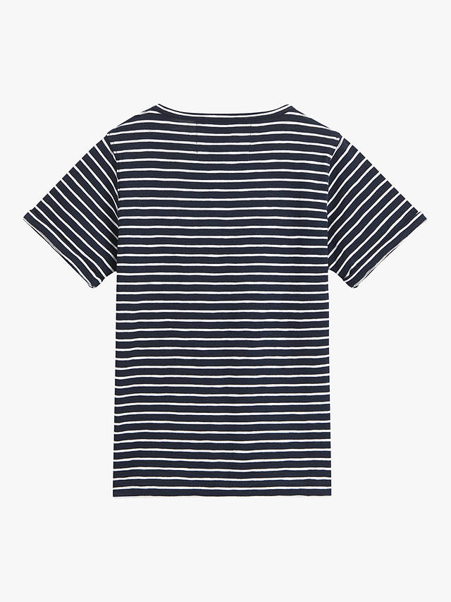 Whistles Kids' Organic Cotton Monster Embroidered Stripe T-Shirt, Navy/Multi