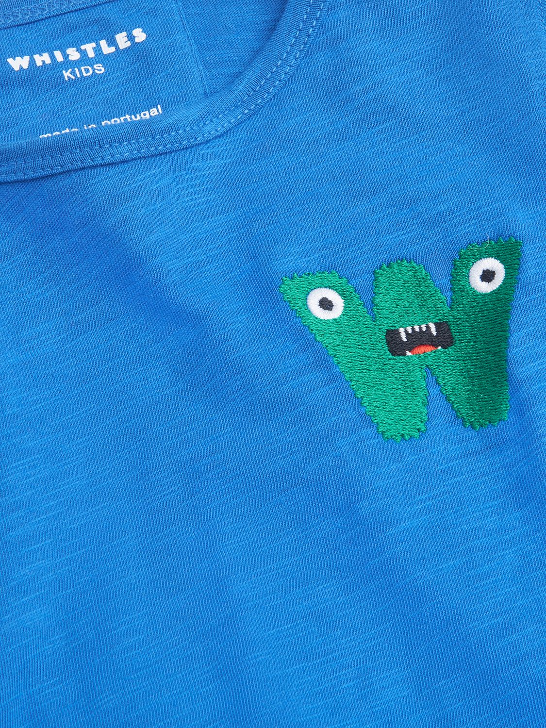 Whistles Kids' Monster Embroidered Long Sleeve Top, Blue, 3-4 years