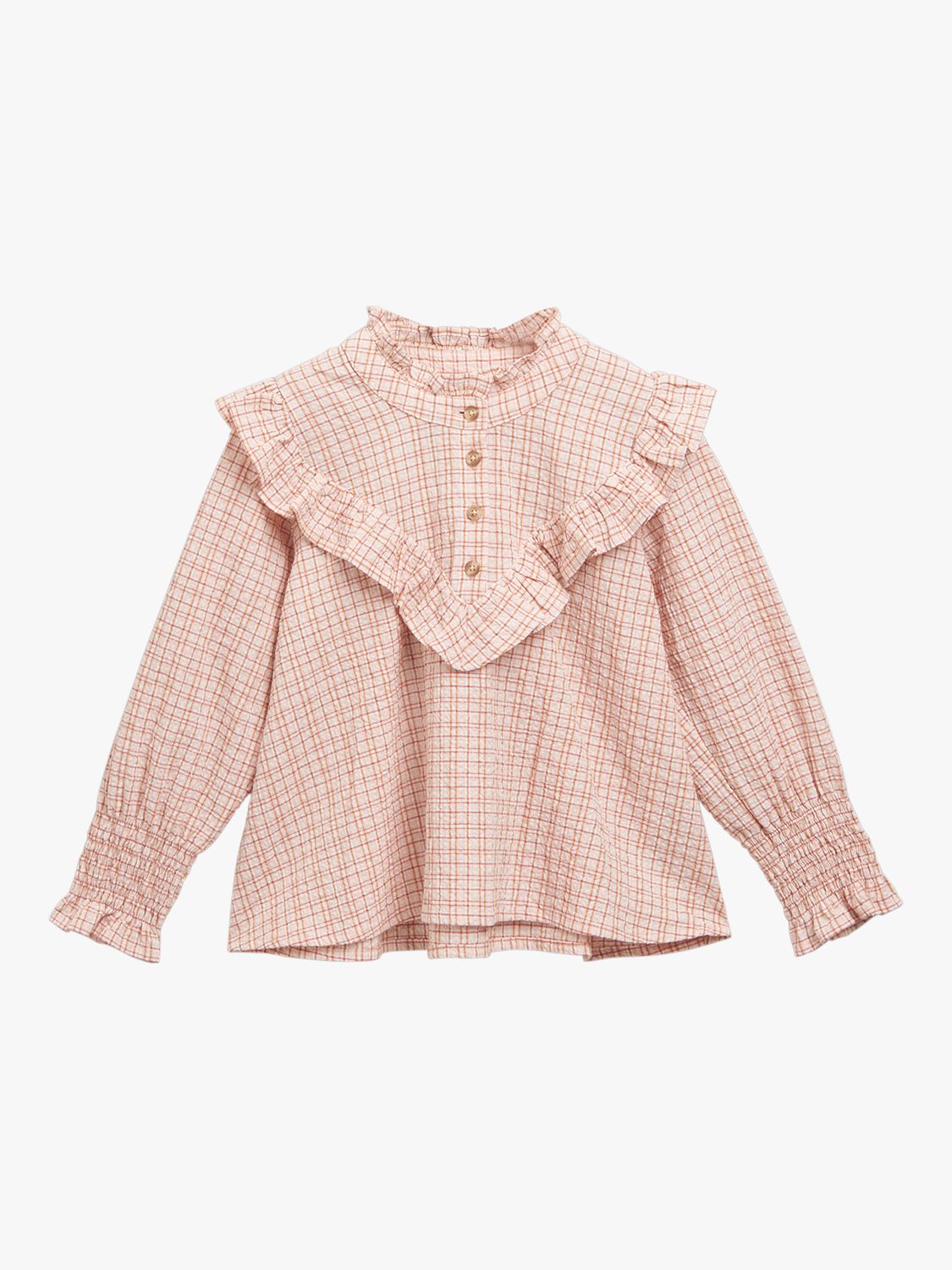 Buy Whistles Kids' Riley Check Frill Detail Top, Pale Pink/Multi Online at johnlewis.com