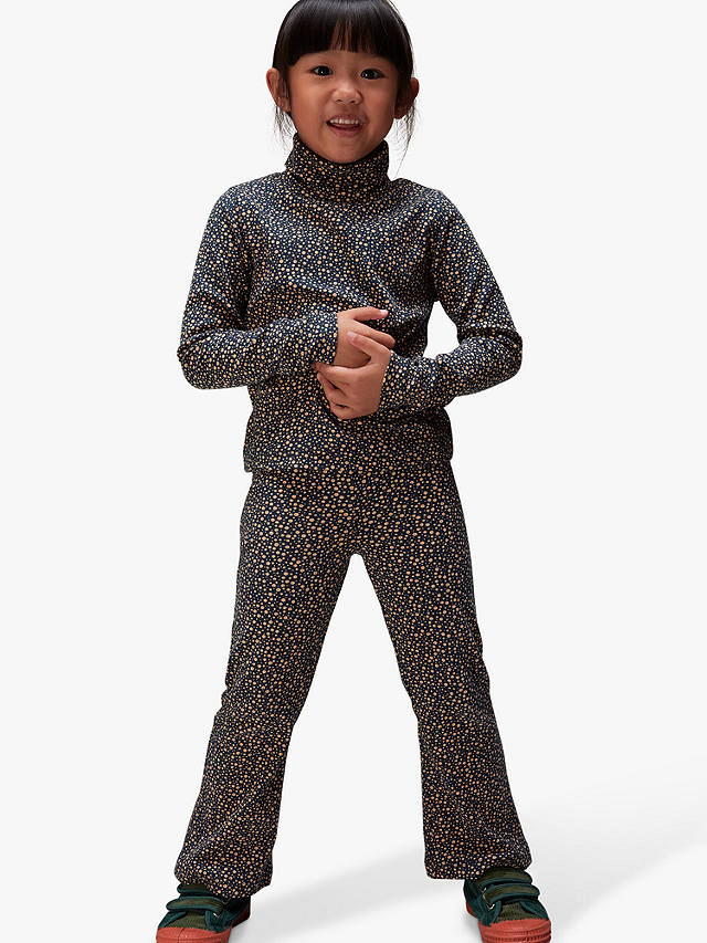 Whistles Kids' Spot Ribbed Flared Trousers, Navy/Multi