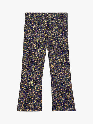 Whistles Kids' Spot Ribbed Flared Trousers, Navy/Multi