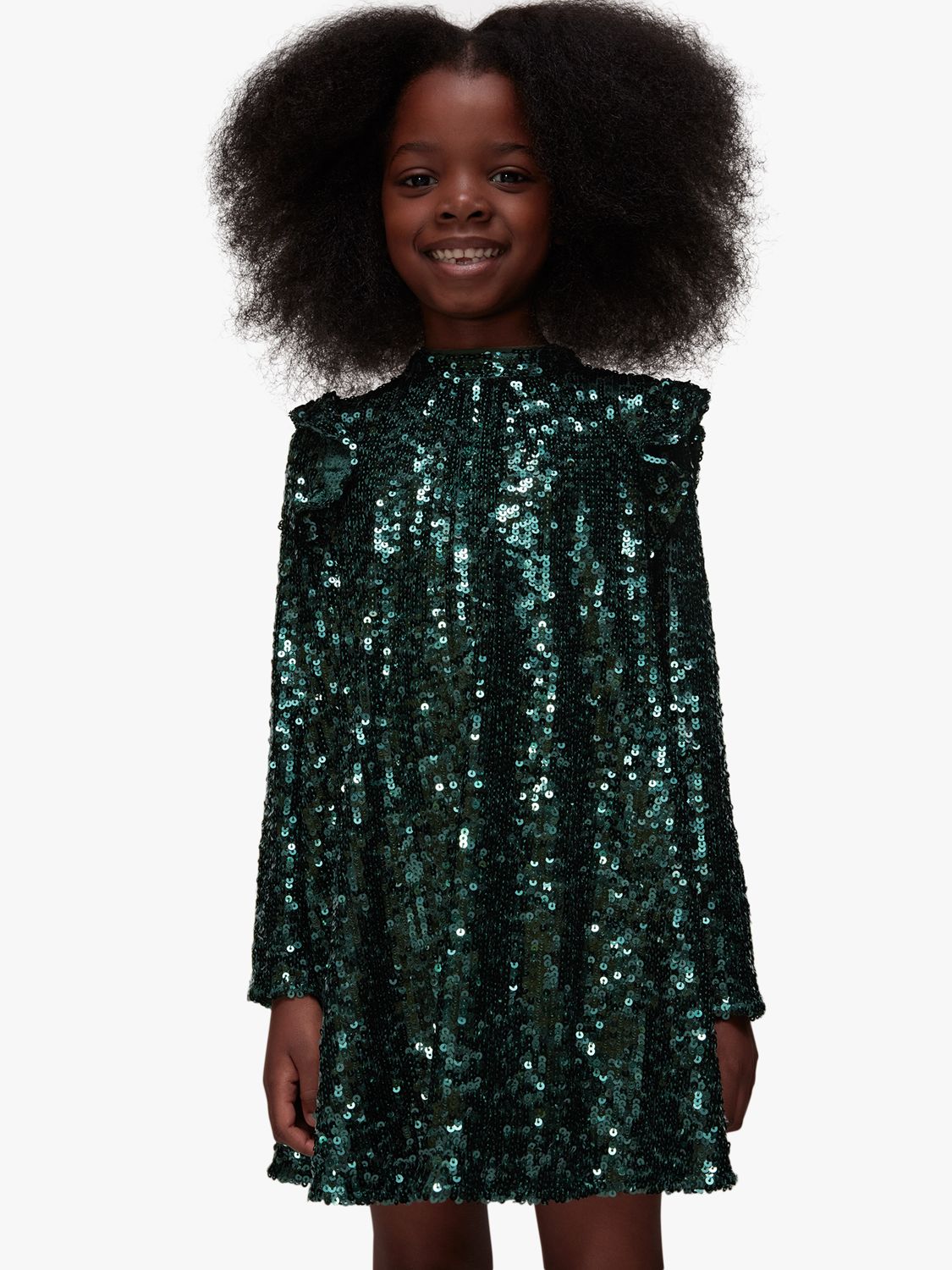 Whistles Kids' Alma Sequin Dress, Dark Green, 3-4 years