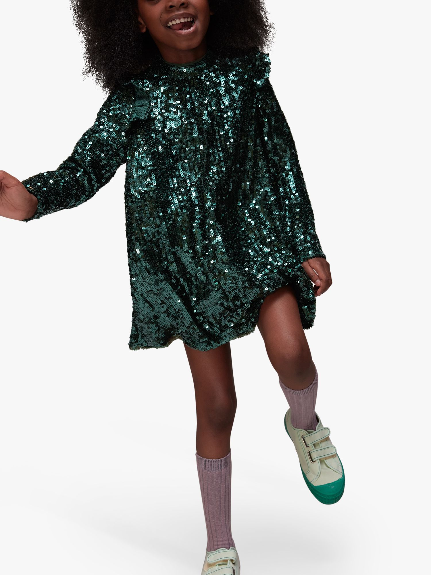 Buy Whistles Kids' Alma Sequin Dress, Dark Green Online at johnlewis.com