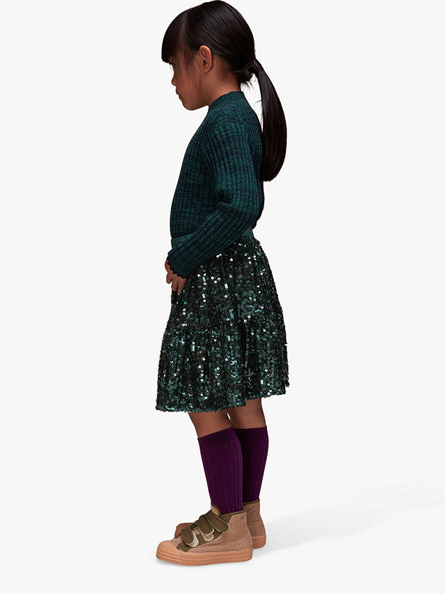 Whistles Kids' Sequin Skirt, Dark Green