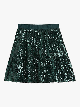 Whistles Kids' Sequin Skirt, Dark Green