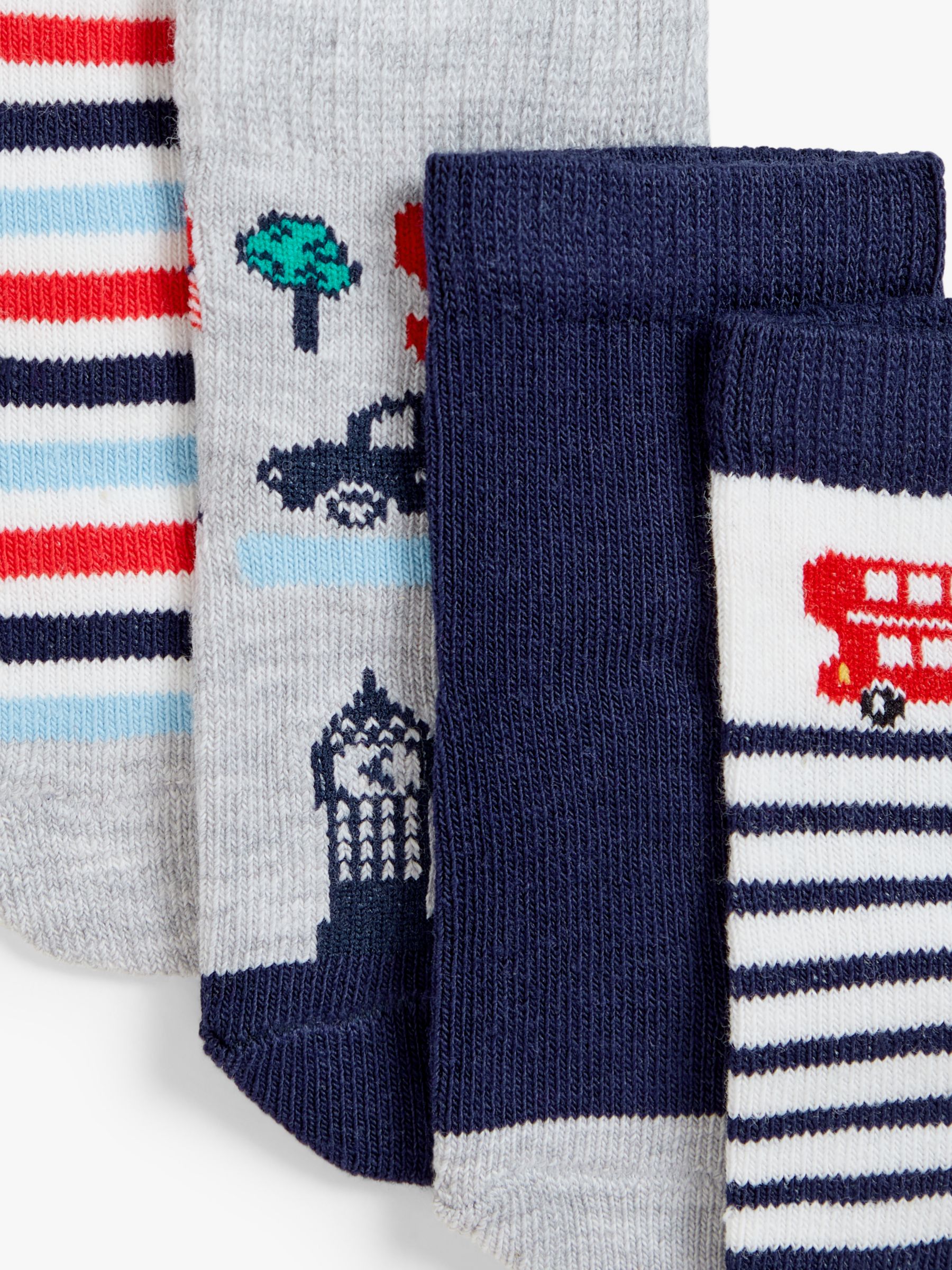 John Lewis Baby Organic Cotton Rich London Transport Theme Socks, Pack of 5, Multi, 0-3 months