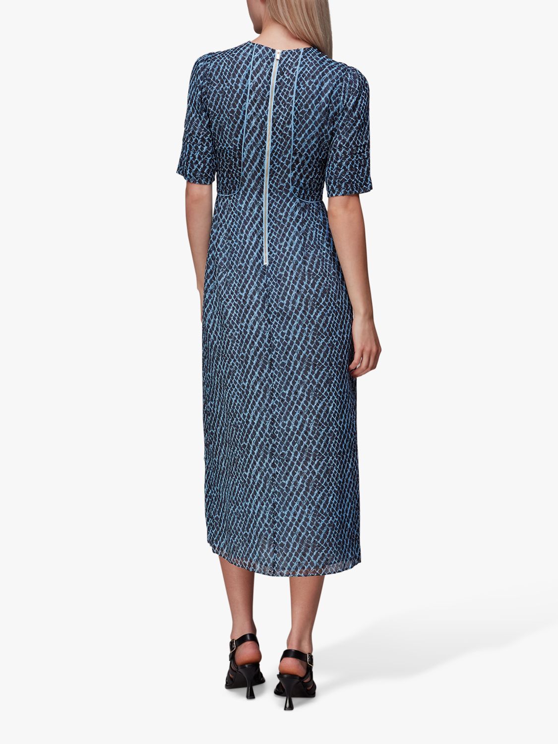 Whistles Brushed Geometric Print Midi Dress, Blue at John Lewis & Partners