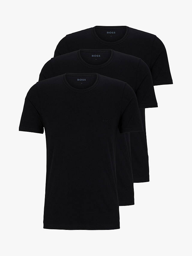 HUGO BOSS Embroidered Logo Cotton T-Shirt, Pack of 3, Black