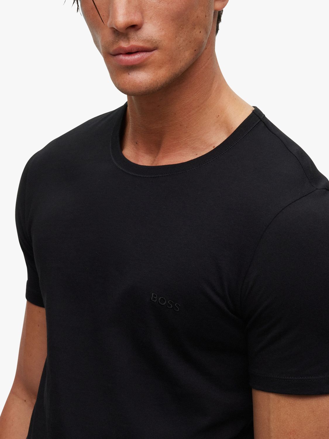 HUGO BOSS Embroidered Logo Cotton T-Shirt, Pack of 3, Black at John ...