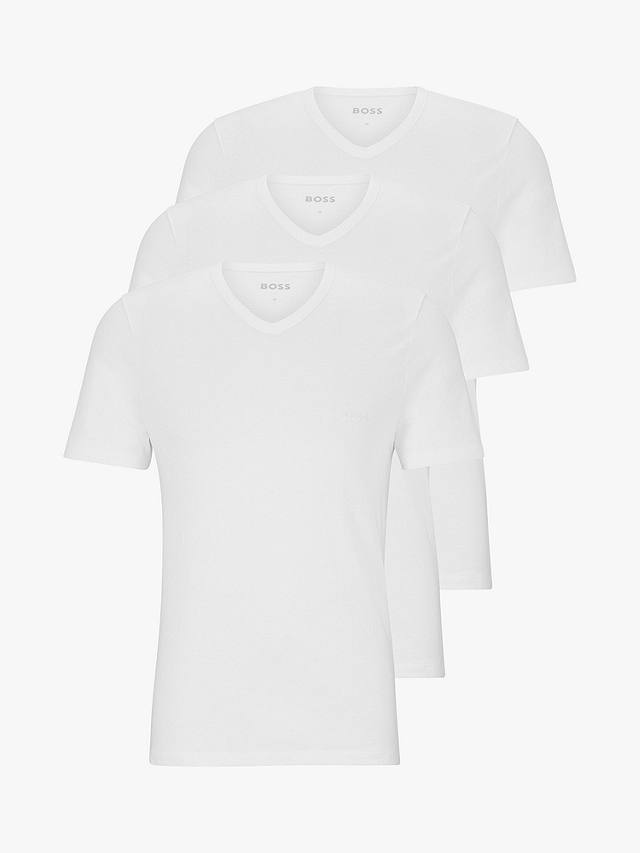 HUGO BOSS Embroidered Logo Cotton V-neck T-shirt, Pack of 3, White