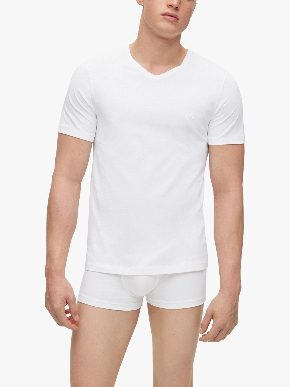 HUGO BOSS Embroidered Logo Cotton V-neck T-shirt, Pack of 3, White at ...