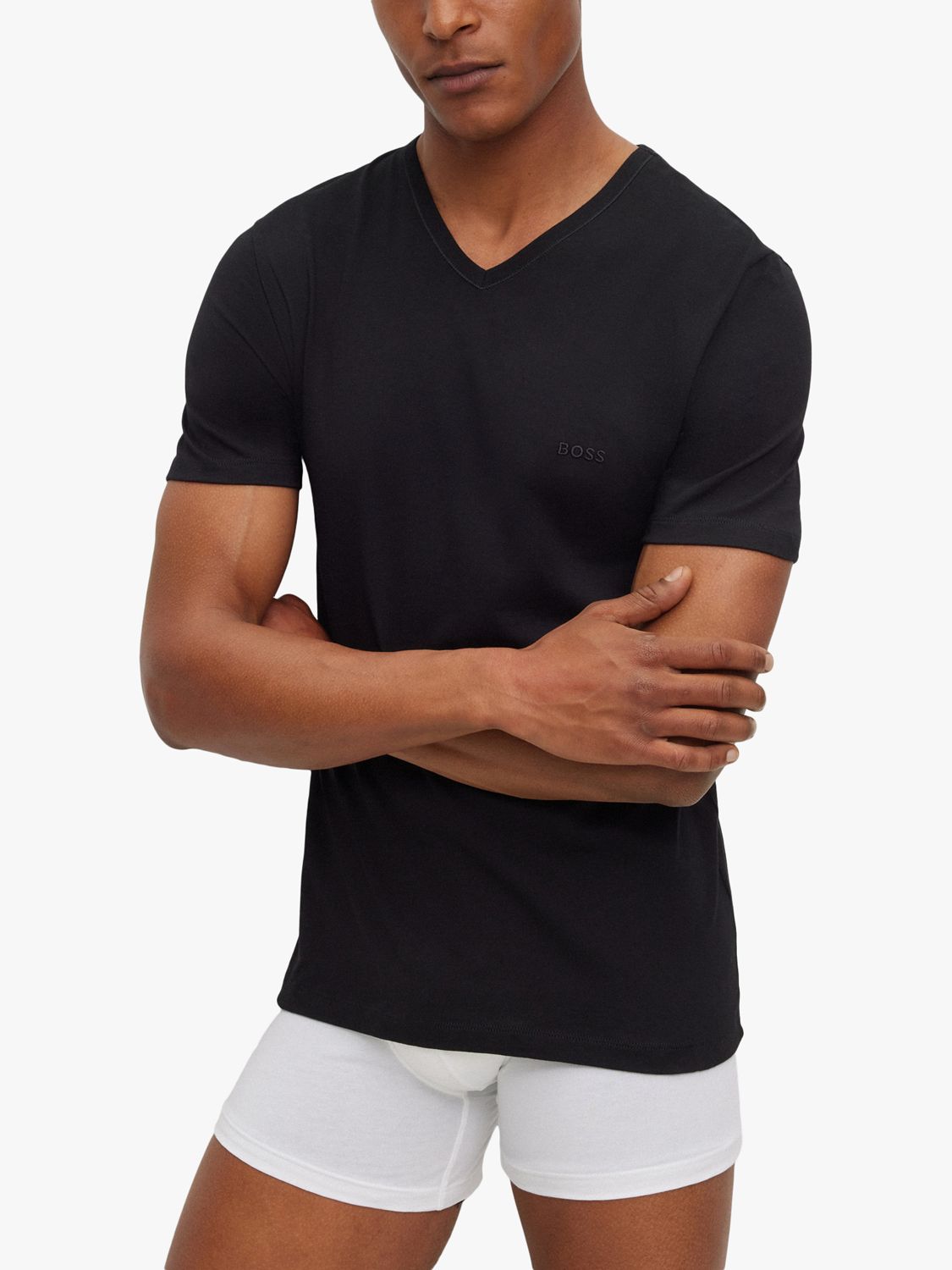 HUGO BOSS Embroidered Logo Cotton V-neck T-shirt, Pack of 3, White/Grey/Black, M
