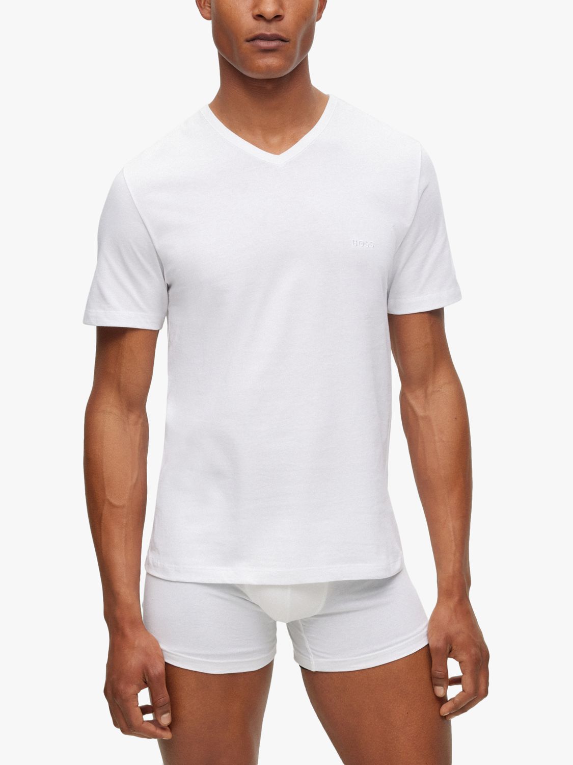 HUGO BOSS Embroidered Logo Cotton V-neck T-shirt, Pack of 3, White/Grey ...