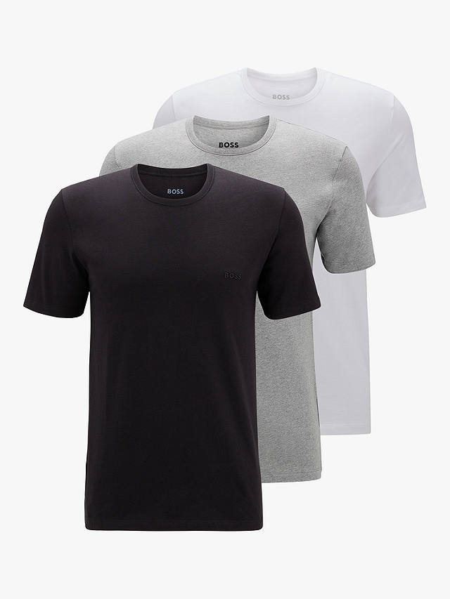 BOSS Cotton Crew Neck Lounge T-Shirts, Pack of 3, Black/Grey/White at ...