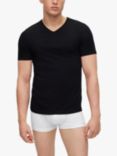 HUGO BOSS Embroidered Logo Cotton V-neck T-shirt, Pack of 3, Black