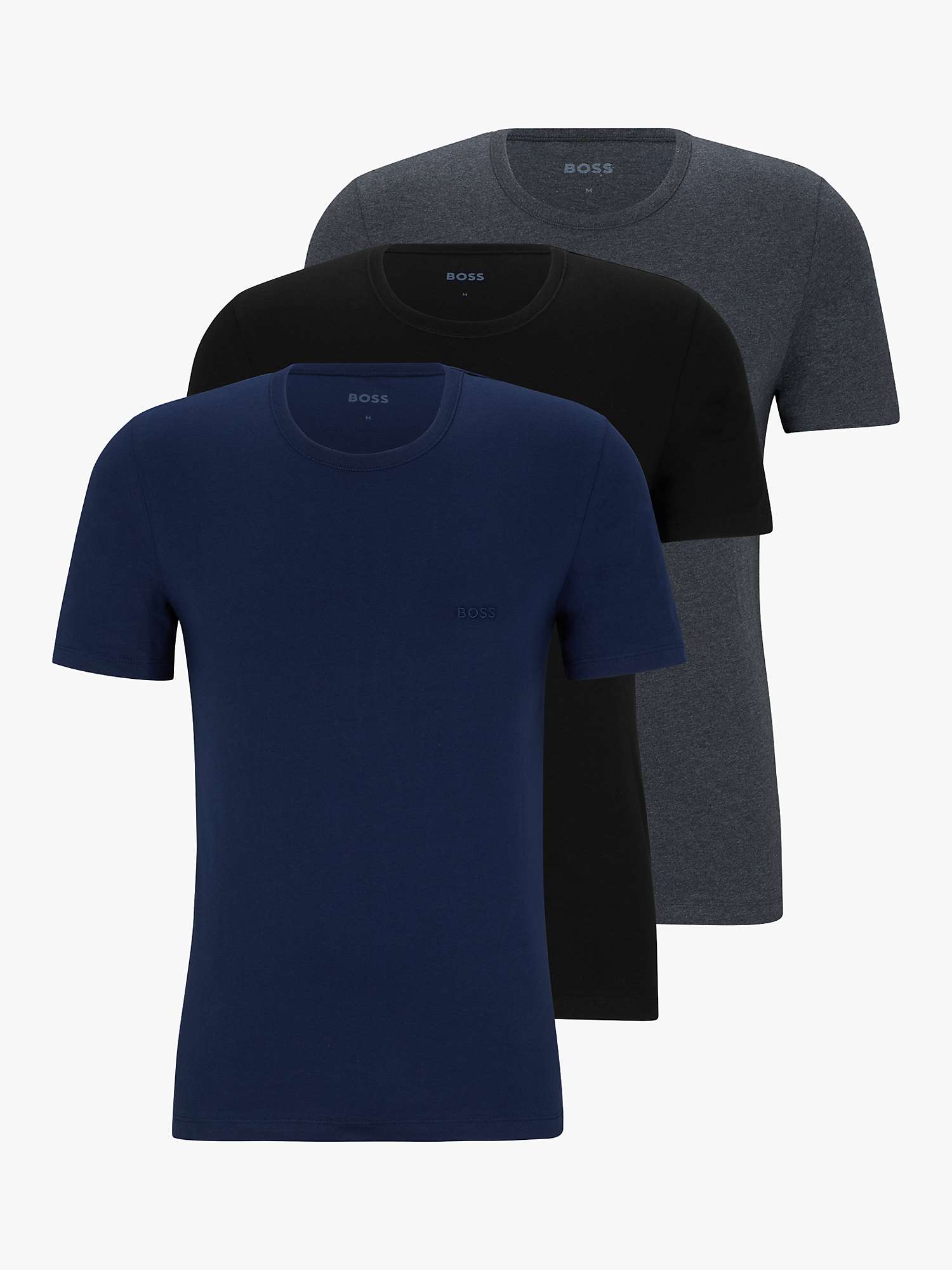 Buy HUGO BOSS Embroidered logo Cotton T-shirt, Pack of 3, Open Blue/Multi Online at johnlewis.com