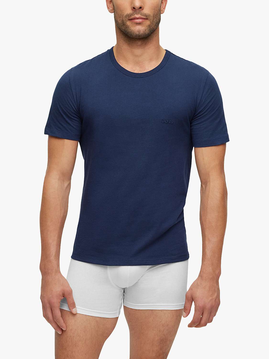 Buy HUGO BOSS Embroidered logo Cotton T-shirt, Pack of 3, Open Blue/Multi Online at johnlewis.com
