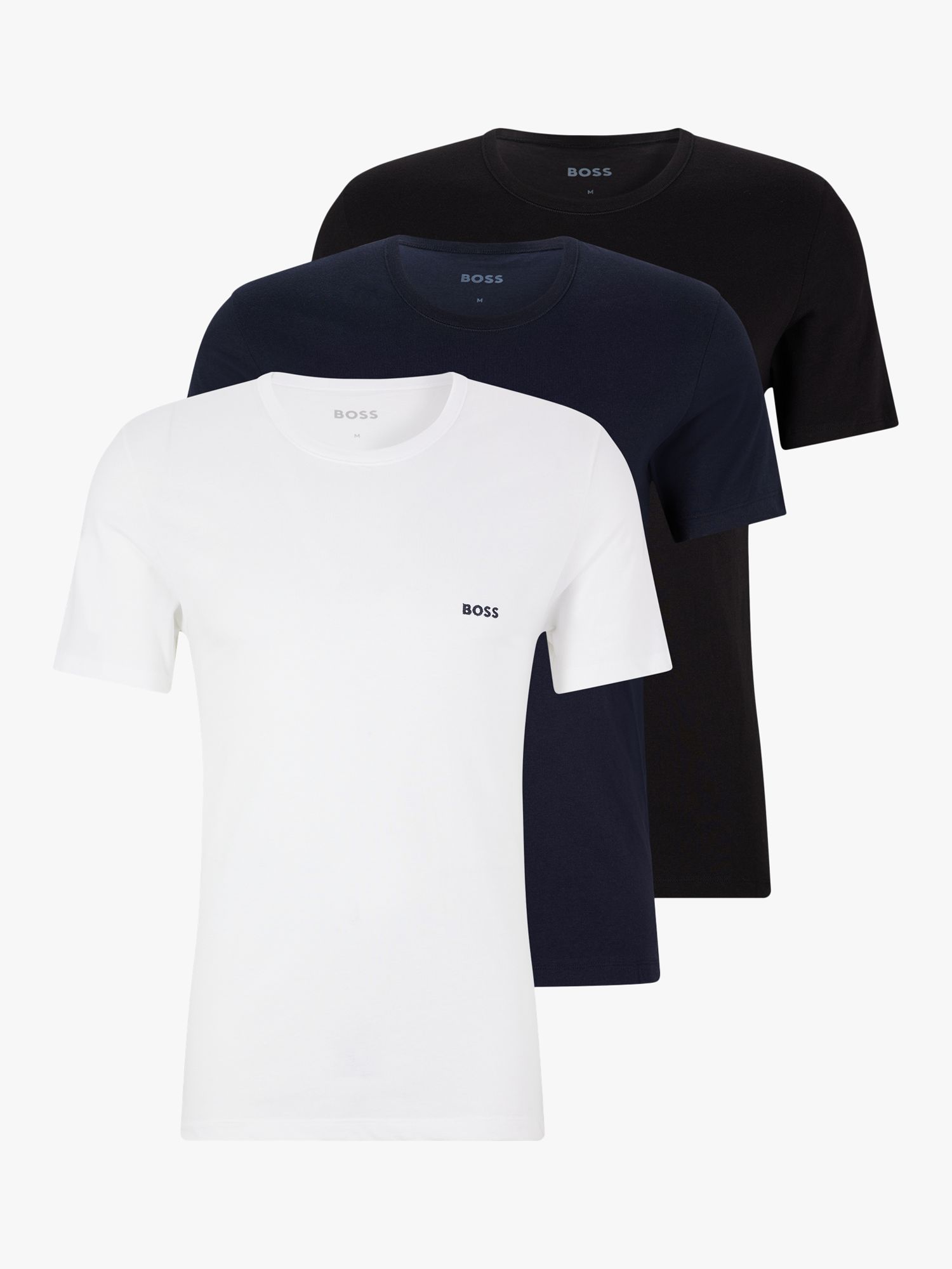 BOSS Cotton Crew Neck Lounge T-Shirts, Pack of 3, White/Navy/Black at ...